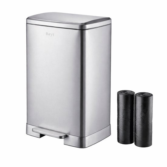 Bayt Poubelle - Poubelle 60 litres - Inclus 2 rouleaux de sacs poubelles - Poubelle 60 litres - Poubelle à pédale 60 litres - Poubelle - inox - Silver