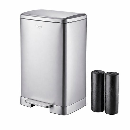 Bayt Poubelle - Poubelle 60 litres - Inclus 2 rouleaux de sacs poubelles - Poubelle 60 litres - Poubelle à pédale 60 litres - Poubelle - inox - Silver