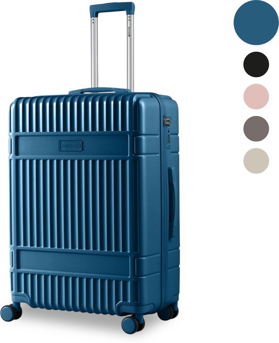 SKYCASES Classic Heritage - Grande valise de voyage - Serrure TSA - 76x52x30 cm - 100L - Valise à roulettes XL - Roues silencieuses à 360° - Légère - Trolley - Bleu foncé