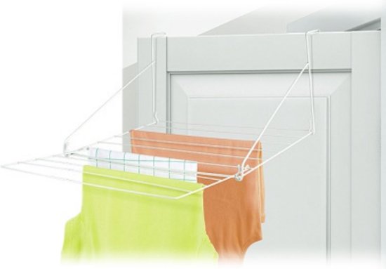 BRASQ Portoir à linge suspendu blanc - 5 mètres - Portoir à linge pour porte et balcon - Portoir à linge pliable - Portoir à linge mural - Portoir à linge suspendu - 53x71x27 cm