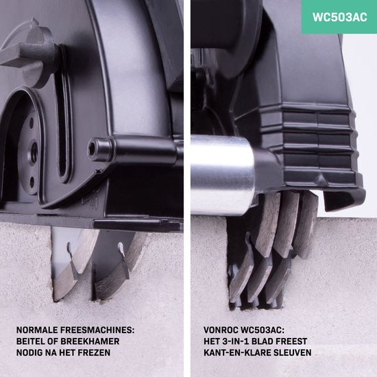 VONROC PRO Trencher- Wall Router - 2400W -150MM - Lame 3-en-1. - Adaptateur pour aspirateur inclus
