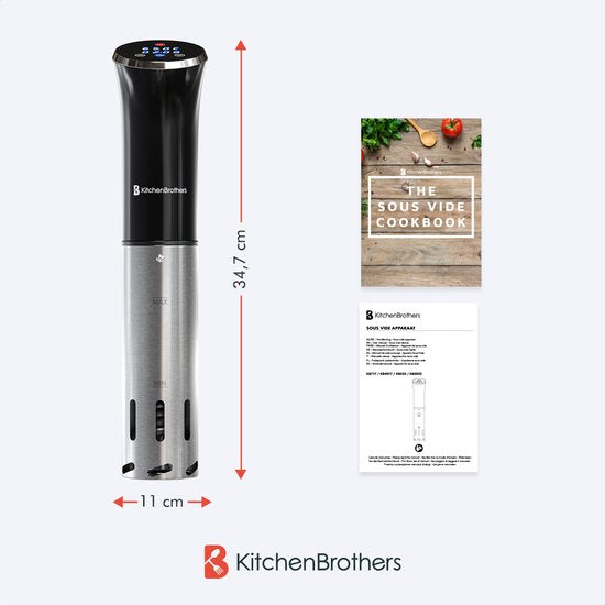 KitchenBrothers Stick Sous Vide - jusqu'à 95°C - Minuteur intégré - Cuiseur de précision - 1200W - Noir/RVS