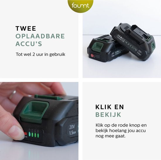 Mini tronçonneuse Mardin - Scie à branches électrique - Scie d'élagage - Scie à bois - Scie à main - Scie à arbre - Taille-haie - 2 piles - Coffret de rangement - Vert