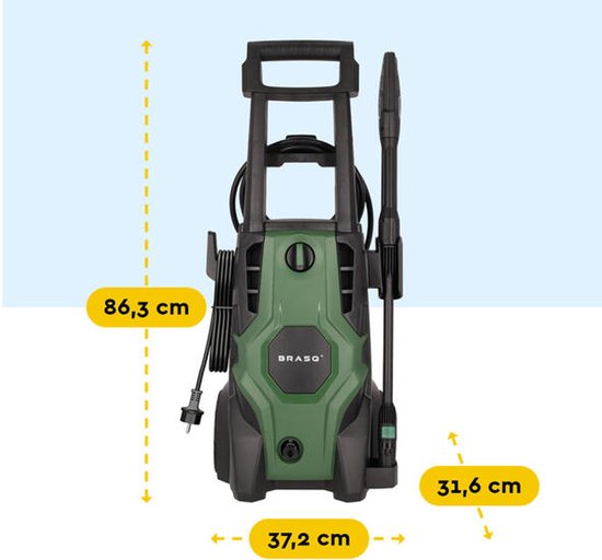 BRASQ HPW 150 nettoyeur haute pression - Nettoyeur de terrasse - Pulvérisateur haute pression - 2000W - 150 bar - 468 L/H - Kit complet