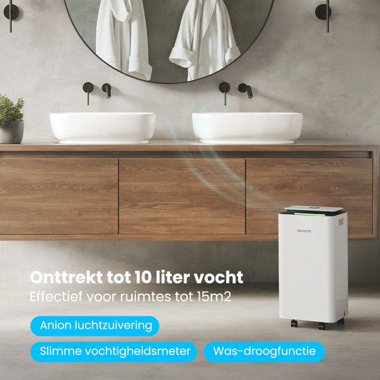 Déshumidificateur et purificateur d'air Auronic - Pro Series - 10L par jour - Fonction Wash-dry - Chambre à coucher, salle de bains et salon - Blanc