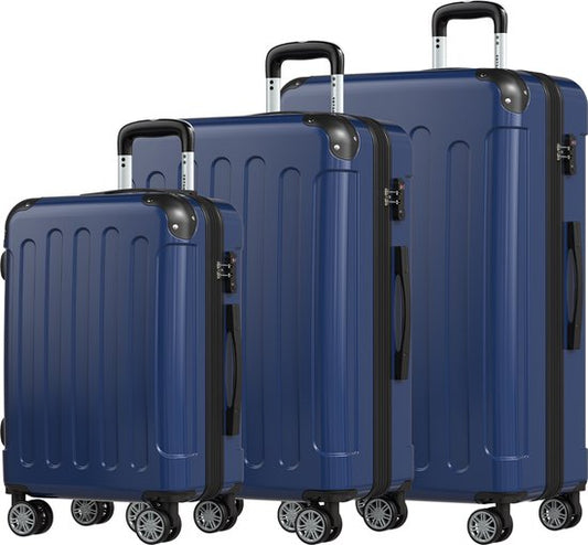 TRVLMORE Set de valises - 3 pièces - 45L bagage à main + 75L et 115L bagage spacieux - TSA Lock - Léger - Set de valises de voyage - Bleu foncé