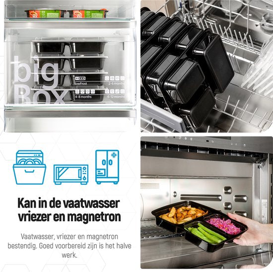 Fitcrafters Meal Prep Trays - Plateaux fraîcheur - Plateaux congélation - 14 pièces - 3 compartiments - 1L - sans BPA