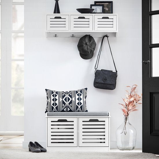 SoBuy FSR23-II-W Banc d'entrée - Banc à chaussures blanc avec rangement