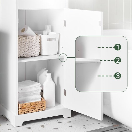 SoBuy Meuble de salle de bain, petit meuble de rangement avec tiroir, colonne de salle de bain en bois, meuble de toilette, résistant à l'humidité, blanc, 42 x 30 x 93 cm, BZR207-W