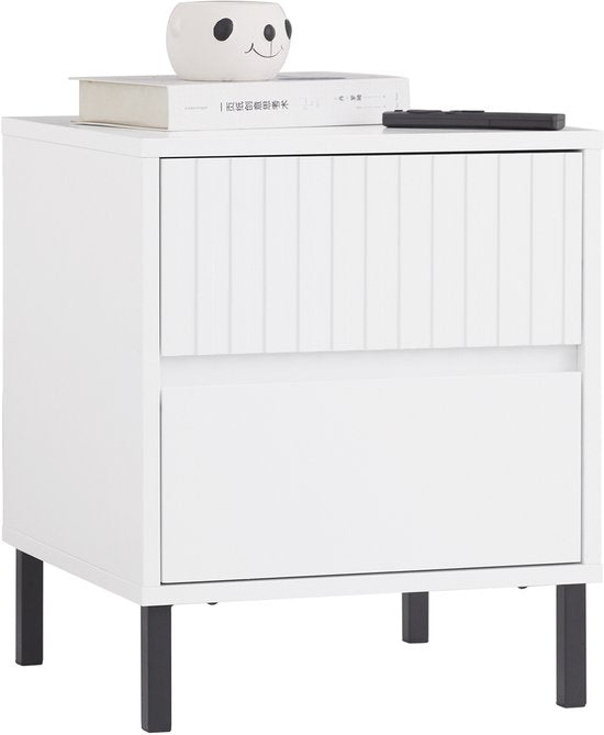 SoBuy FBT157-W Table de chevet - Blanc avec 2 tiroirs et bois composite