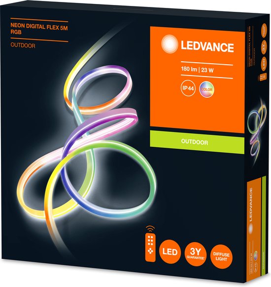 LEDVANCE Applique et plafonnier : pour toutes les surfaces, NEON DIGITAL FLEX / 23 W, 22-...24- V, angle de rayonnement : 16-, RGB, matériau du corps : silicone, IP44