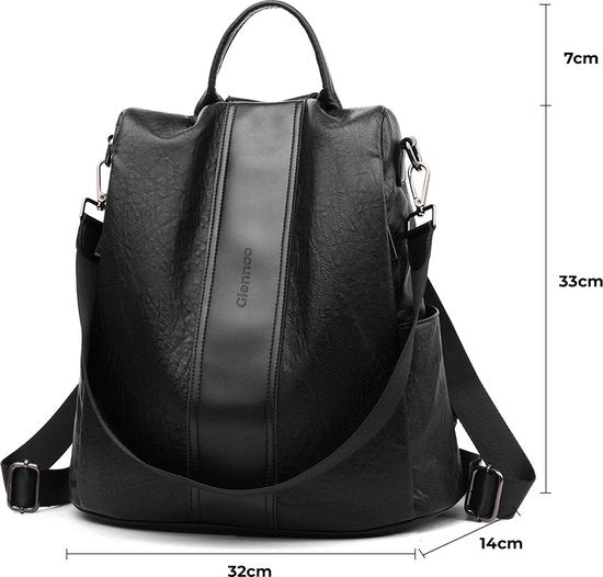 Glennoo Anti-theft Backpack Ladies - Sac à dos pour dames - Cuir PU - Noir