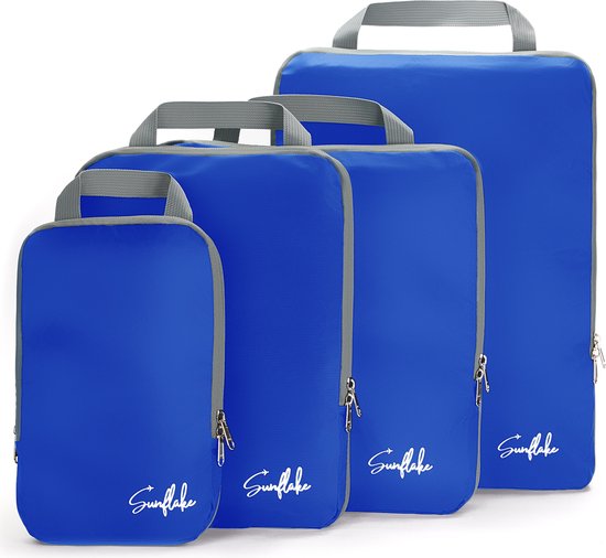 Cubes d'emballage avec fermetures éclair de compression - Lot de 4 cubes de compression pour sac à dos et valise - Compression - Bleu - Sunflake