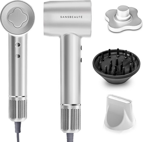 Sansbeauté® Sèche-cheveux avec diffuseur - Boucles - 110 000 tr/min - Sèche-cheveux ionique avec brosse - 3 étapes - 3 accessoires - Sèche-cheveux de voyage - Coolshot - Sèche-cheveux avec diffuseur - Sèche-cheveux - 2000W - EssentiaPRO®.