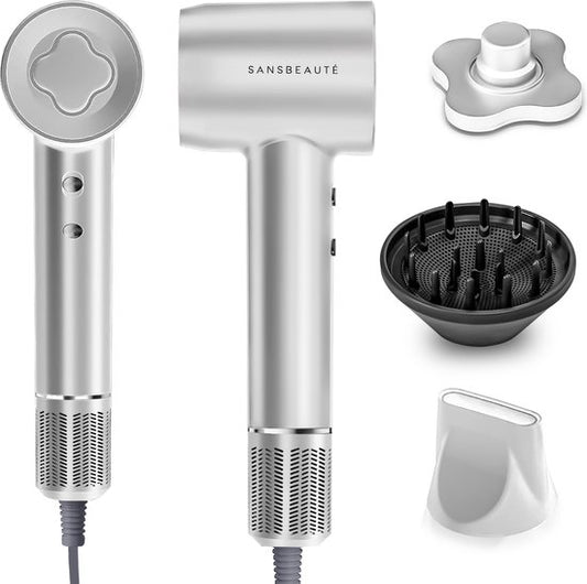Sansbeauté® Sèche-cheveux avec diffuseur - Boucles - 110 000 tr/min - Sèche-cheveux ionique avec brosse - 3 étapes - 3 accessoires - Sèche-cheveux de voyage - Coolshot - Sèche-cheveux avec diffuseur - Sèche-cheveux - 2000W - EssentiaPRO®.