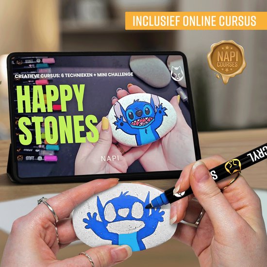 NAPI Happy Stones - 12 galets blancs - Cours inclus : Pierres à peindre - Galets lisses - Paquet - Galets de plage - 4 à 8cm - Blancs
