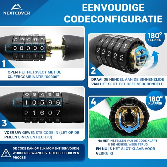 NEXTCOVER® Digit Lock Cadenas pour vélo - L'original - [SAFESECURE] Haute sécurité - Cadenas pour vélo avec code à 5 chiffres, cadenas pour vélo en acier - Cadenas pour vélo parfait pour e-bike - Cadenas à chaîne Vegetable