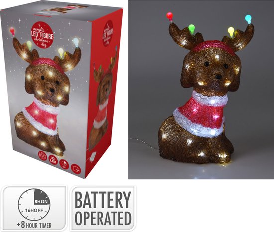 Chien de Noël avec LED - Acrylique - 35cm