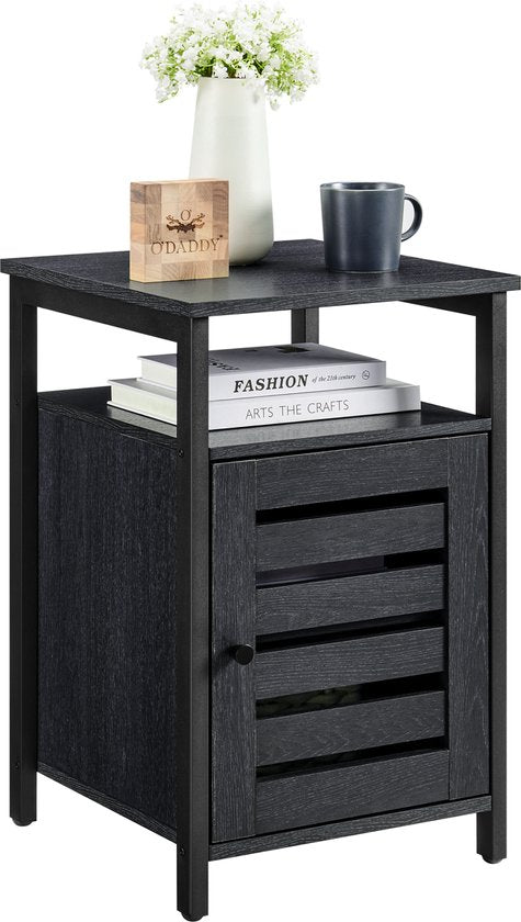 O'DADDY® Tables de chevet industrielles - table d'appoint - table de chevet avec porte et étagères - 40 x 40 x 60 cm - noir/gris foncé