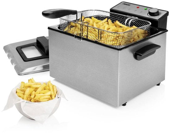 Princess Fryer 185000 - Grande friteuse - 1 grand et 2 petits paniers - 5 litres - 3270W - Hublot de visualisation - Zone froide - Filtre anti-odeurs