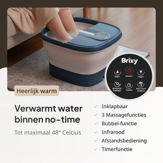 Brixy Bain de pieds à massage automatique - Appareil de massage des pieds - Bain de pieds électrique - Pliable - Chauffe jusqu'à 48°C - 14L