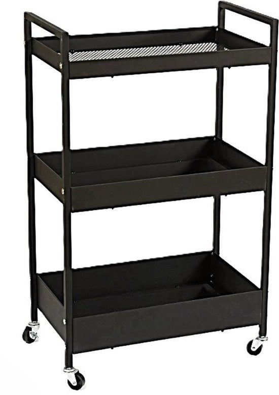Ceruzo Chariot de cuisine à roulettes - 3 couches - Métal - Chariot de service - Noir -51 x 30 x 82,5 cm