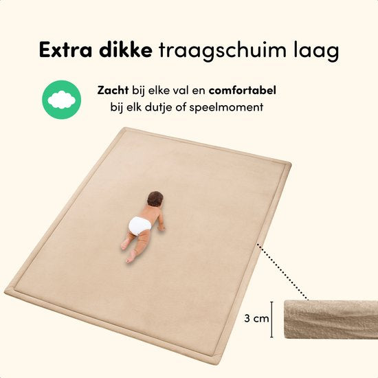 Playmat Baby XXL - Tapis de jeu avec mousse à mémoire de forme - Tapis de jeu velouté - 200x150x3 cm - Beige