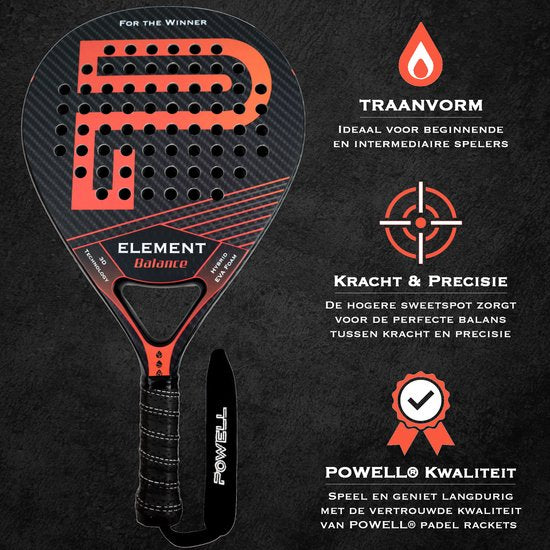 Raquette de Padel POWELL - avec housse et balles de Padel - Drop - 3K Carbon - 3D-Tech - Balance