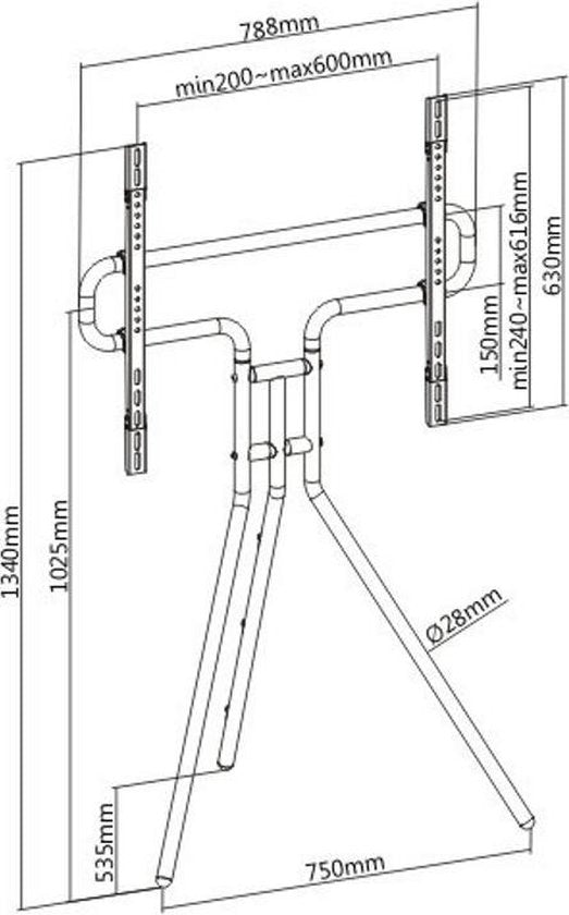 Support trépied TV chevalet de peintre, 134 cm de haut