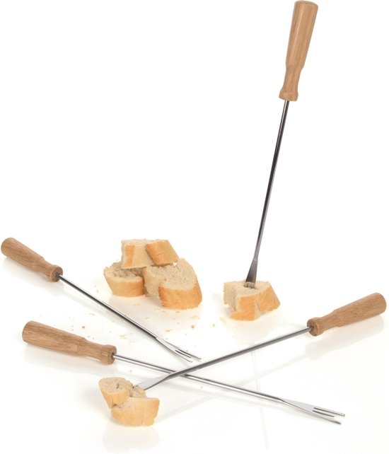 Fourchettes à fondue Boska Oslo - Set de 4 fourchettes - avec prise supplémentaire - Argent/Marron