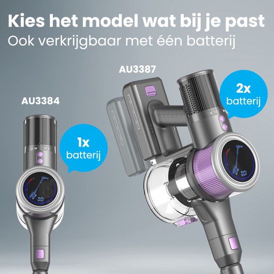 Auronic Stick hoover - Sans fil - Sans sac - Sur batterie - Autonome - 350W - Batterie supplémentaire - Aspirateur - Gris/Pourpre