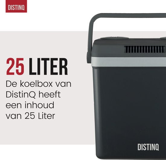 DistinQ Glacière électrique pour voiture et camping - Glacière électrique avec fonction chauffage - 12v 230 Volt - 25L - Gris