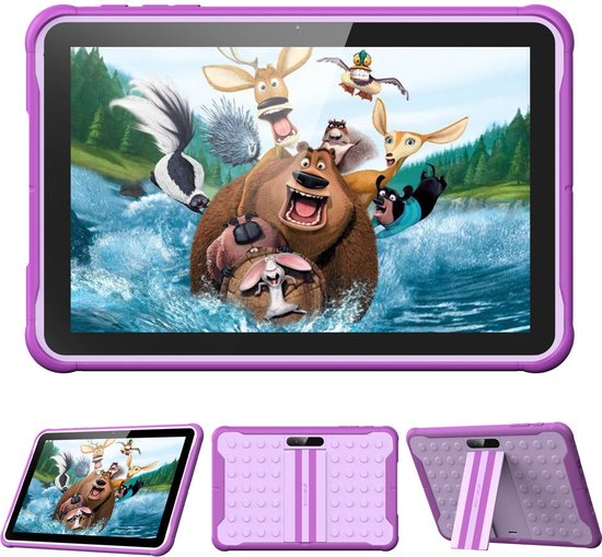 Tablette enfant Spoused - 10,1 pouces - Tablette enfant à partir de 3 ans - 64 Go - 4 Go RAM - Batterie 6000 mAh - Housse de protection et application de contrôle parental incluses - Violet