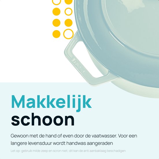 MOA Casserole en fonte - 7,2L - Pour toutes les sources de chaleur y compris l'induction - Avec couvercle - Ø 30cm - Revêtement antiadhésif - Bleu clair