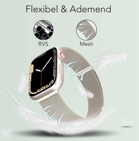 Podec Smartwatch Bracelet magnétique en acier inoxydable Starlight - Convient à l'Apple Watch - Bracelet adapté à l'iWatch 42 / 44 / 45 / 49 mm - Convient aux séries 1/2/3/4/5/6/7/SE