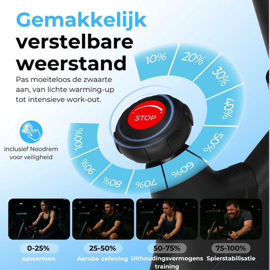 Vélo d'exercice - Vélo de fitness - Vélo de spinning - Roue d'inertie 8KG - Moniteur de fréquence cardiaque - App inclus - Extrêmement silencieux