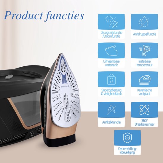 VAIVE PowerStation Boost 3100 Fer à vapeur avec générateur de vapeur - Fer à repasser - Fers à vapeur - 3100W - Station - Réservoir d'eau 2L