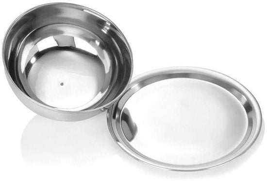 Excellent Houseware bol de service cloche avec plateau - argenté - acier inoxydable - D25 x H12 cm - service alimentaire - avec couvercle