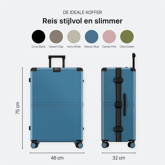 ONYX Hybrid Pro Check-in Suitcase Large 100 Litres - Polycarbonate recyclé et design sans fermeture éclair - Valise de voyage avec serrure TSA et roues Spinner - Trolley léger avec compartiment pour ordinateur portable - Glacier Blue
