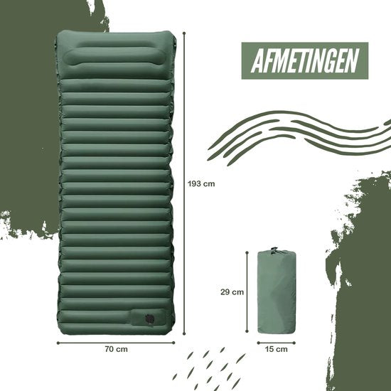 Ever Trex Sleeping Mat Comfort - 193x70x10cm - Pompe intégrée - 1 personne - Matelas de camping - autogonflant - Vert