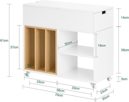 SoBuy FBT134-W Armoire à imprimante - Armoire de rangement de bureau blanche avec 4 roulettes