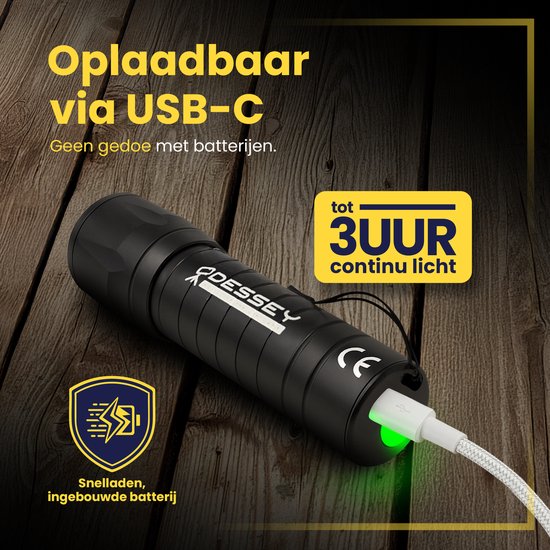 ODESSEY Lampe de poche LED rechargeable - 2-Pack - COB Lighting - avec dragonne - Lampe de poche militaire - Lampes de poche - Enfant - Noir