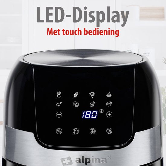 alpina Airfryer 4.5L- Friteuse à air chaud pour 2 à 4 personnes - Friteuse à air avec température réglable de 80°C à 200°C - Minuteur jusqu'à 60 minutes - Friteuse à air chaud 1400W - Noir
