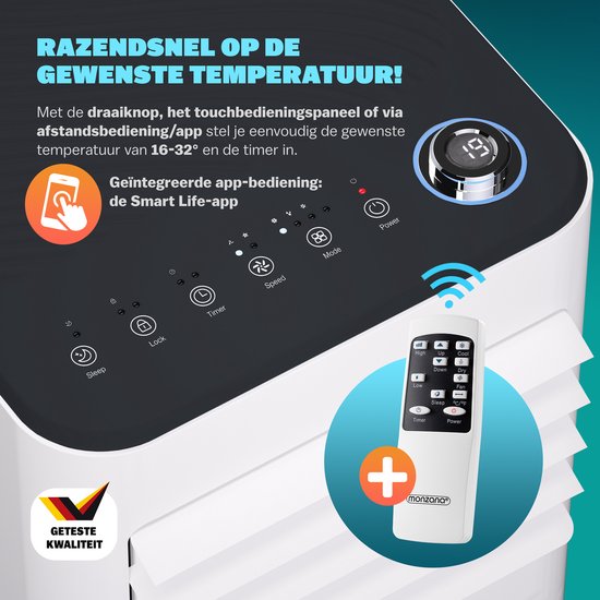 Climatiseur mobile Monzana - 7000 BTU kit fenêtre 20 à 25m² wifi timer - blanc