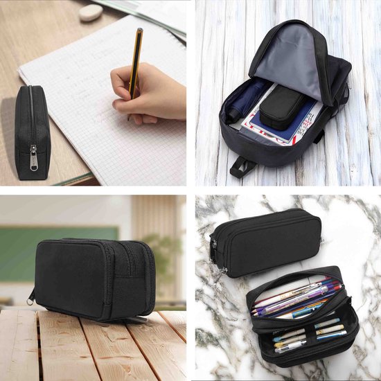 Diydash Trousse à crayons - Trousse à crayons - Trousse scolaire - Grande trousse - Fournitures scolaires - Trousse Scolaire - Pour filles, garçons et adultes - Noir