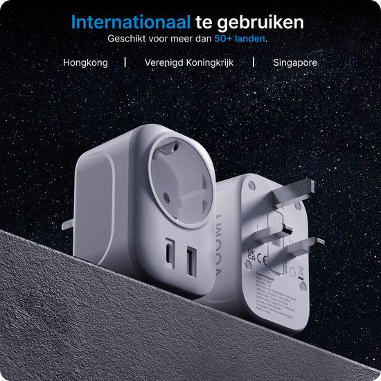 Voomy Travel plug UK/UK - USB-C & USB-A - Prise mondiale de type G - Blanc