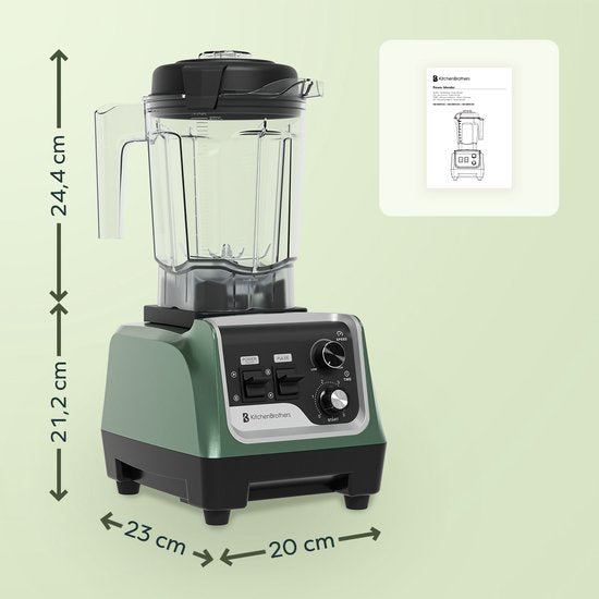 KitchenBrothers Power Blender - 1600W - 2L - Smoothie Maker - Ice Crusher - Vert pastel