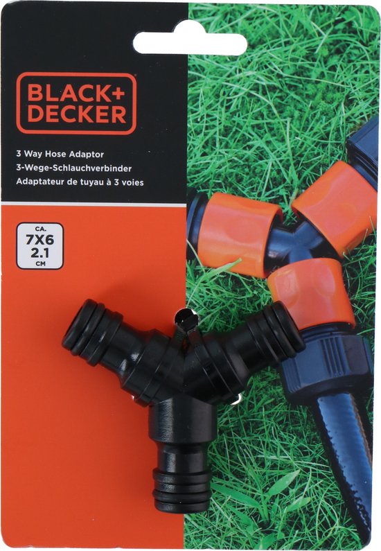 BLACK+DECKER Coupleur de tuyau d'arrosage - 3 voies - 7 x 6 x 2.1 CM - Noir