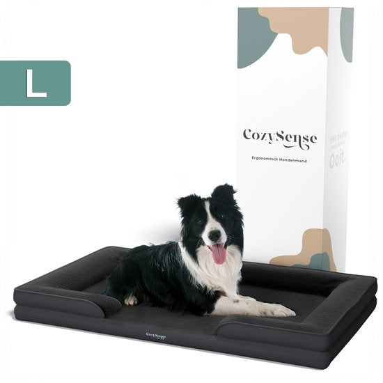 Panier orthopédique pour chien CozySense® - 90 x 54 cm - Taille L - Lit imperméable pour chien avec housse lavable - Convient comme coussin de banc - Noir