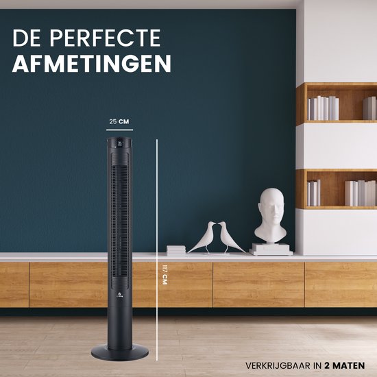 AirKing Ventilateur de tour 117cm - Ventilateur de colonne avec télécommande - Minuterie - 3 modes de vitesse - Oscillation & écran LED dimmable - Efficace sur le plan énergétique - Ventilateur de refroidissement pour la pièce - Noir